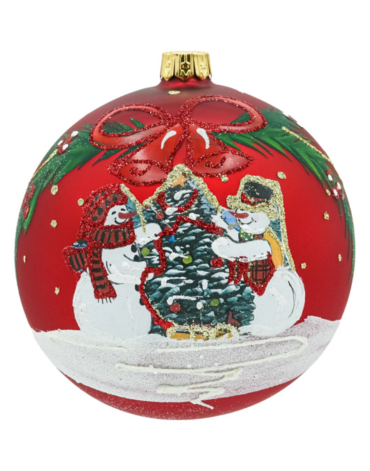 bombki Bombka okrągła czerwona: Bałwanki przy choince