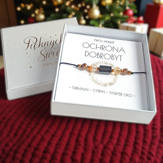 bransoletki z kamieni naturalnych Amulet - OCHRONA i DOBROBYT - świąteczne pudełko - TURMALIN, cytryn