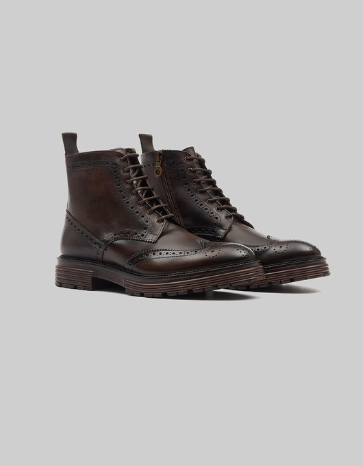 buty męskie Buty trzewiki skórzane e702 brązowe