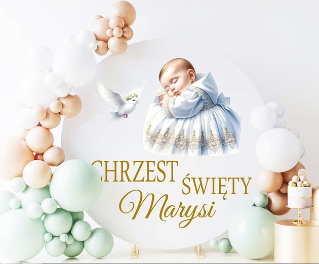 ozdoby na chrzest Naklejka na chrzest święty na ściankę koło 60 cm imię dziecka kolory