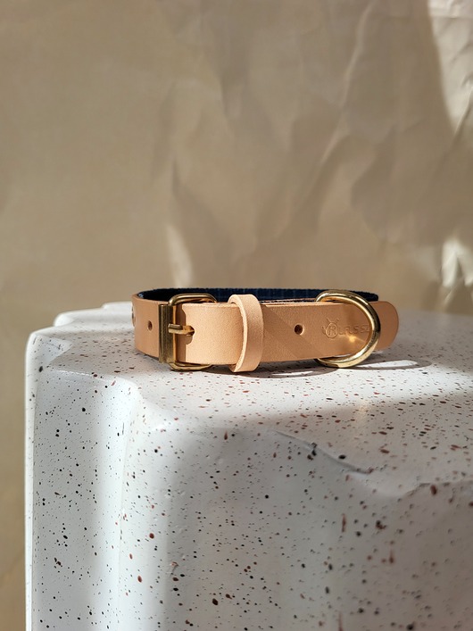 smycze i obroże dla psów i kotów Obroża Łączona Royal Blue / Nude Leather 2 cm