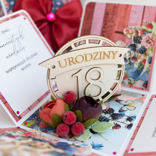 kartki scrapbooking 18 urodziny, exploding box, kartka 3d