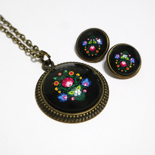 klipsy Naszyjnik i klipsy - Folkowy czarny, brąz