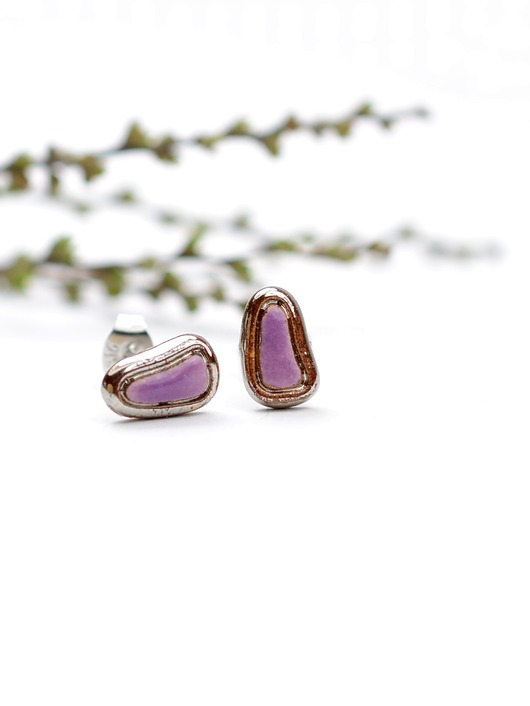 kolczyki ceramiczne Fioletowe fasolki- mini  kolczyki ceramiczne