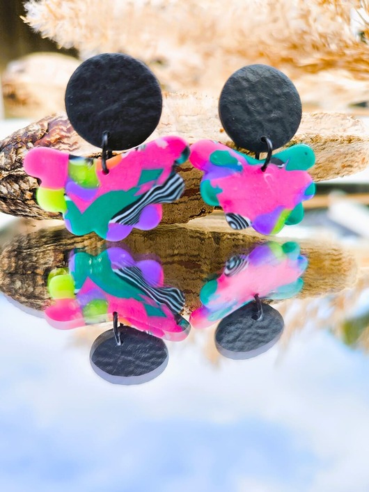 kolczyki z masy plastycznej Wiszące kolorowe kolczyki WACHLARZE