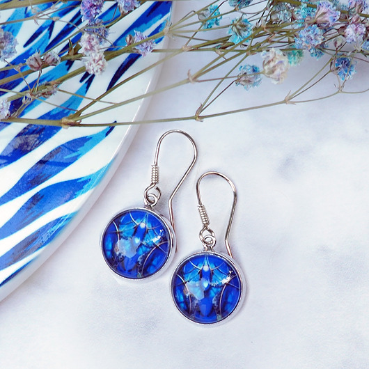 kolczyki srebrne SZAFIROWA KOMNATA -unikatowe kolczyki srebrne bigle