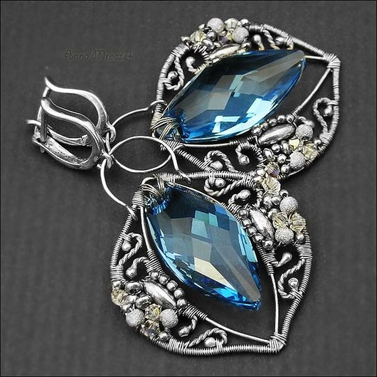 kolczyki wire wrapping Lazurowe Ośmiornice - kolczyki wire wrapping