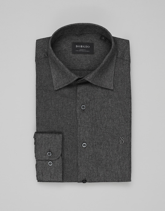 koszule męskie Koszula flumeri 00513 długi rękaw szary slim fit