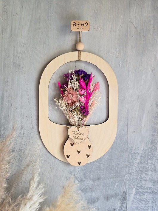 Ozdoby na ścianę Prezent dla mamy - bukiet suszonych kwiatów w ramce