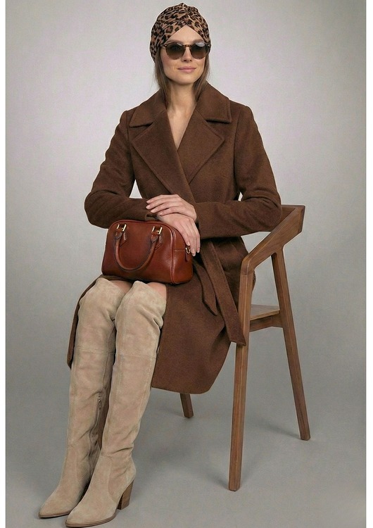 płaszcze damskie Brązowy płaszcz z alpaki