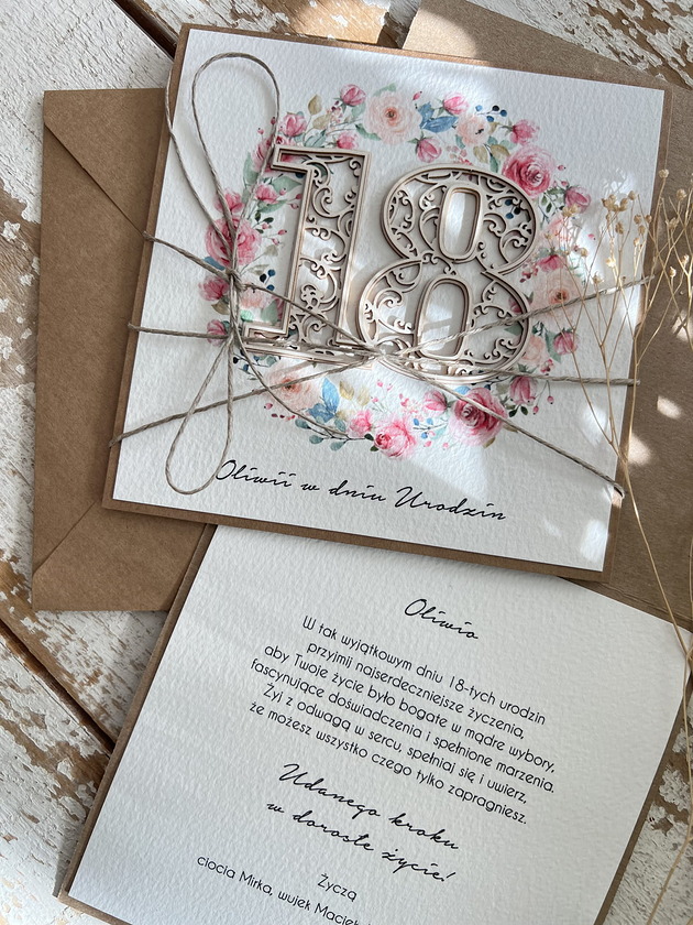 kartki scrapbooking Ręcznie robiona kartka na 18 urodziny, osiemnastka - pomysł na prezent życzen