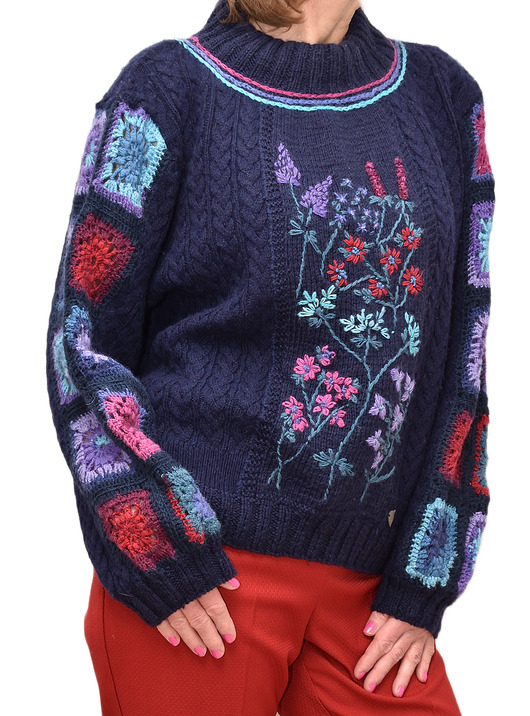 swetry damskie  Granatowy sweter z haftami w rozmiarze L/XL