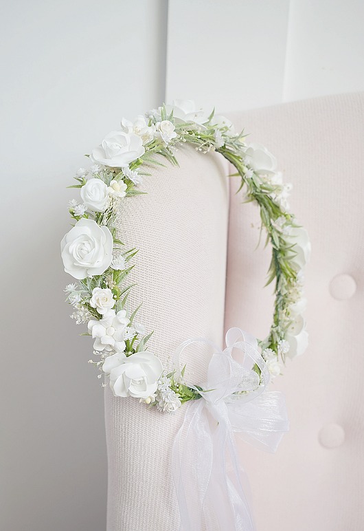 wianki komunijne Delikatny Wianek komunijny jak żywy biel, ivory , zieleń,