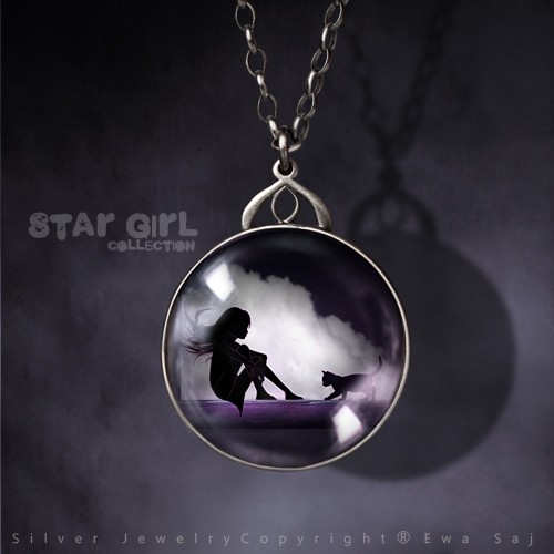 Star Girl i pełnia księzyca- dwustronny medalion Ewa Saj  Silver