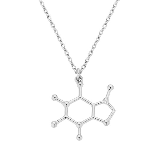 srebrne naszyjniki Naszyjnik srebrny z wzorem chemicznym kofeiny