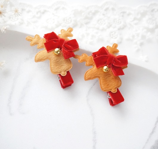 ozdoby do włosów dla dzieci Spinka do włosów dla dziewczynki świąteczny RENIFER z dzwoneczkiem SD29