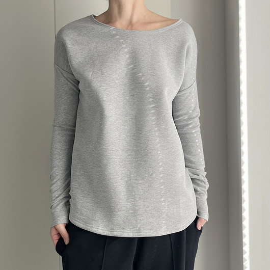 bluza bez kaptura damska Gruby Wąski rękaw Szary