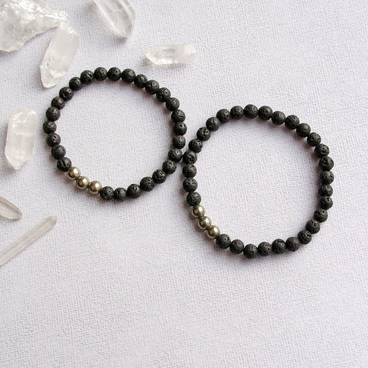 bransoletki z kamieni naturalnych KOMPLET dla PARY : piryt & lawa