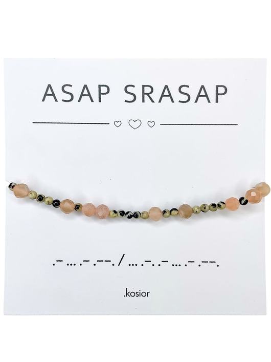 bransoletki na sznurku Bransoletka z alfabetem Morse Jaspis dalmatyński, Słoneczny