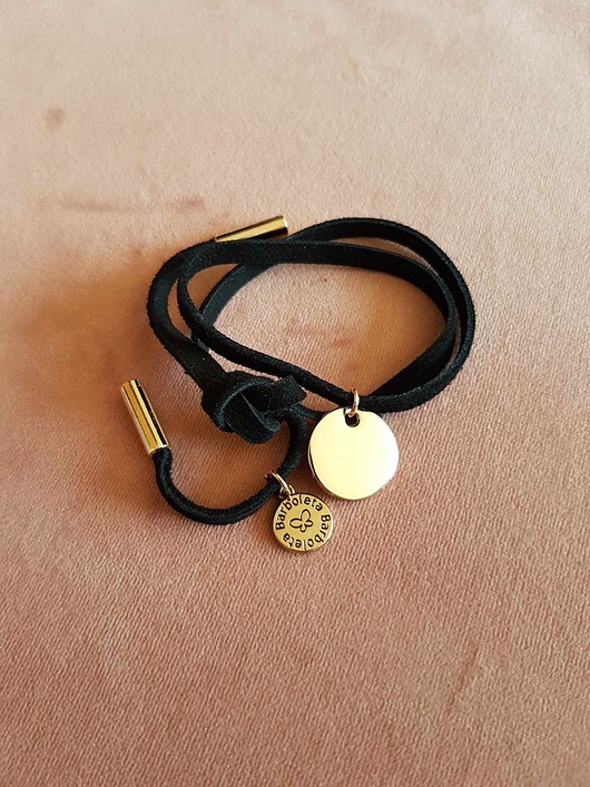 bransoletki skórzane Bransoletka zamszowa czarna z monetką