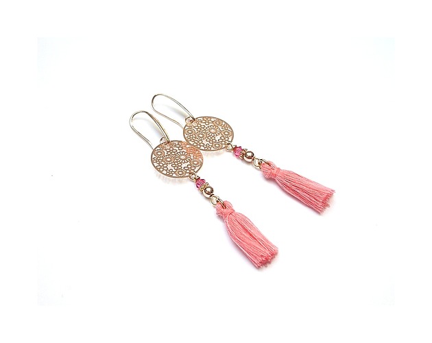 BOHO - rose gold rosette /eozyna/ - kolczyki KiKa pracownia