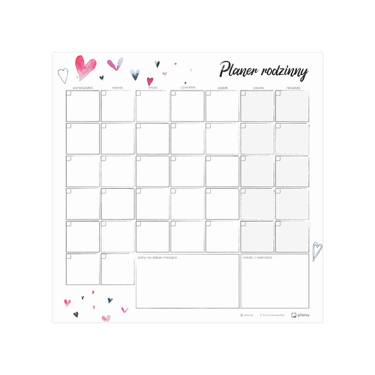 kalendarze i plannery Kalendarz miesięczny na lodówkę Serca