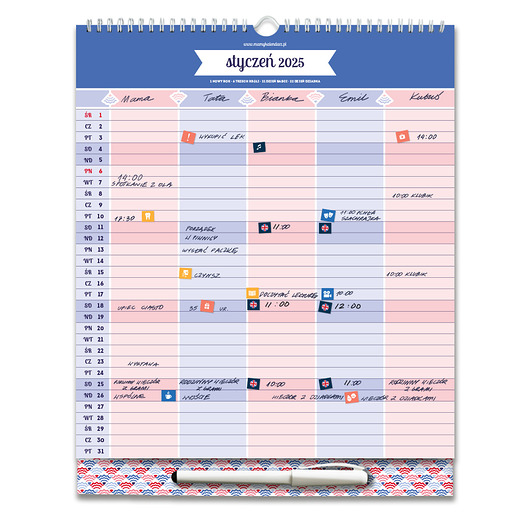 kalendarze i plannery Rodzinny planer kalendarz organizer miesięczny 2025 rok