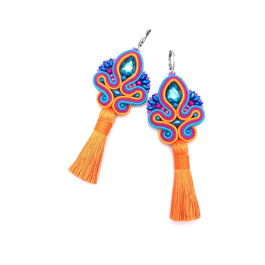 kolczyki soutache Kolczyki sutasz z chwostami kolorowe długie na wiosnę Cosima