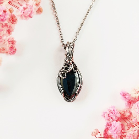 wisiory Naszyjnik Hematyt Srebrny stal chirurgiczna wisiorek handmade wirewrapping