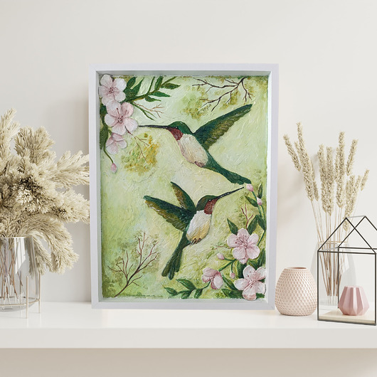 obrazy Kolibry wśród kwiatów - obraz strukturalny 3D