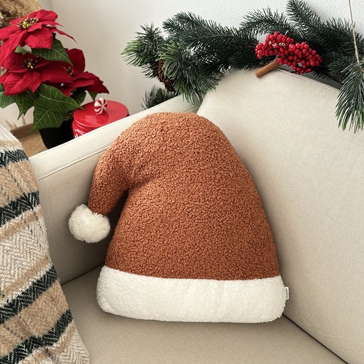 dekoracje świąteczne Poduszka W Kształcie Czapki Mikołaja Ruda Boucle