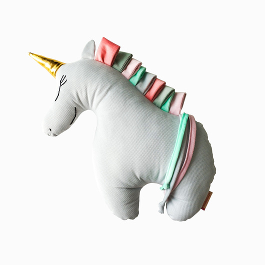 poduszki do pokoju dziecka Jednorożec UNICORN poduszka - jasny szary z kolorową grzywą