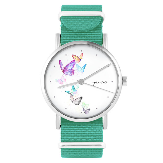 zegarki damskie Zegarek -  Motyle - turkusowy, nylonowy