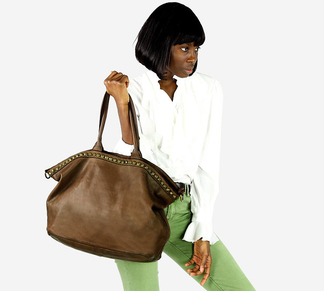 torby XXL Duża torebka skórzana oversize style shopper bag - czekoladowy brąz