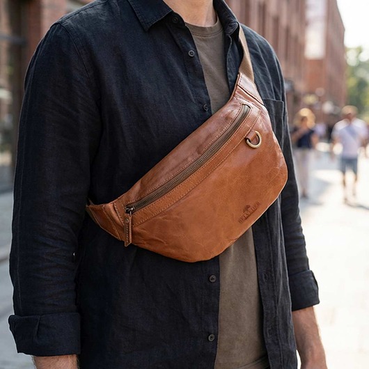 torby i nerki męskie Duża Brązowa Saszetka Nerka Crossbody skóra naturalna vintage B-FB1G