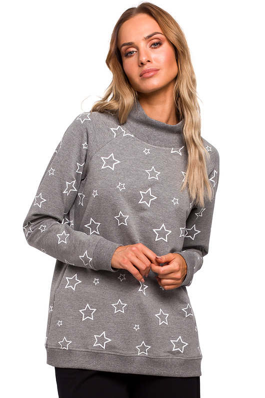 Bluzka oversize z nadrukiem-szara(M-442) MOE
