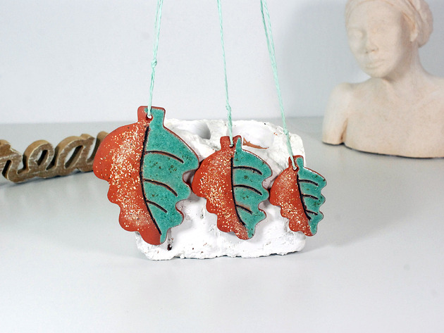 ozdoby choinkowe Zimowe liście - ceramiczne ozdoby choinkowe