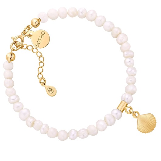 bransoletki złote Bransoletka z pereł naturalnych ze złotą muszelką