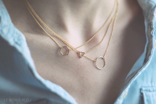 16k Gold Plated Tiny Triangle Necklace Le Boho Bleu