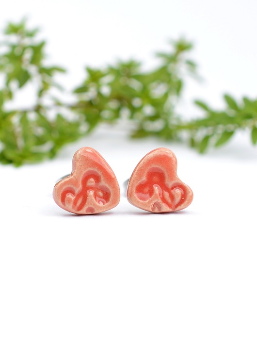 kolczyki ceramiczne Koralowe serca- kolczyki ceramiczne serduszka
