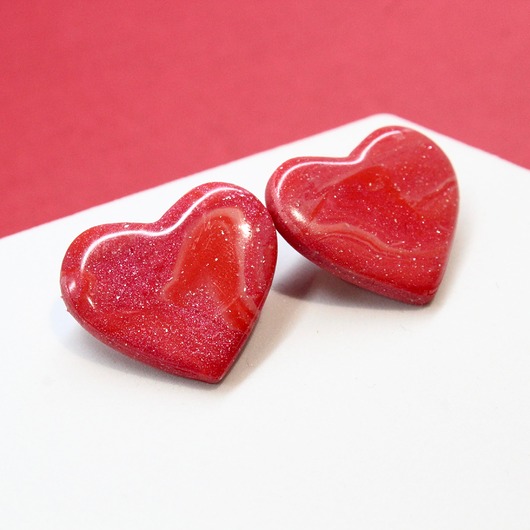 kolczyki z masy plastycznej VALENTINE kolczyki czerwone serca sztyfty walentynki