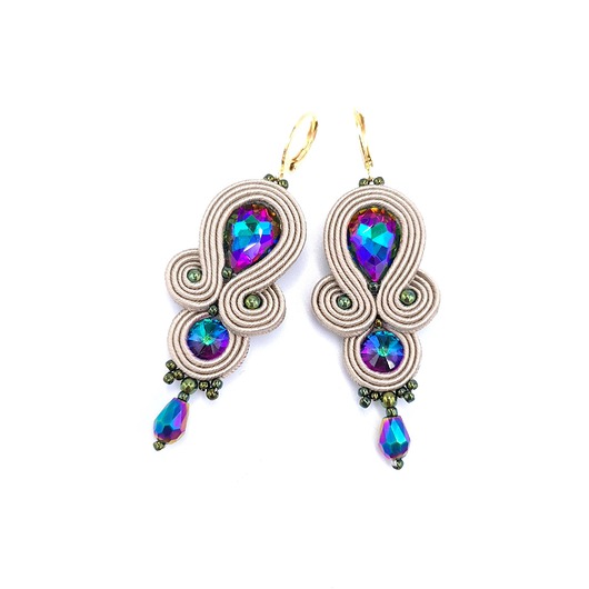 kolczyki soutache Anya kolczyki sutasz romantyczne małe lekkie beżowe + multikolor