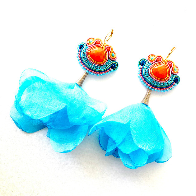 kolczyki soutache Sutaszowe kolczyki TOLUCA z kwiatami