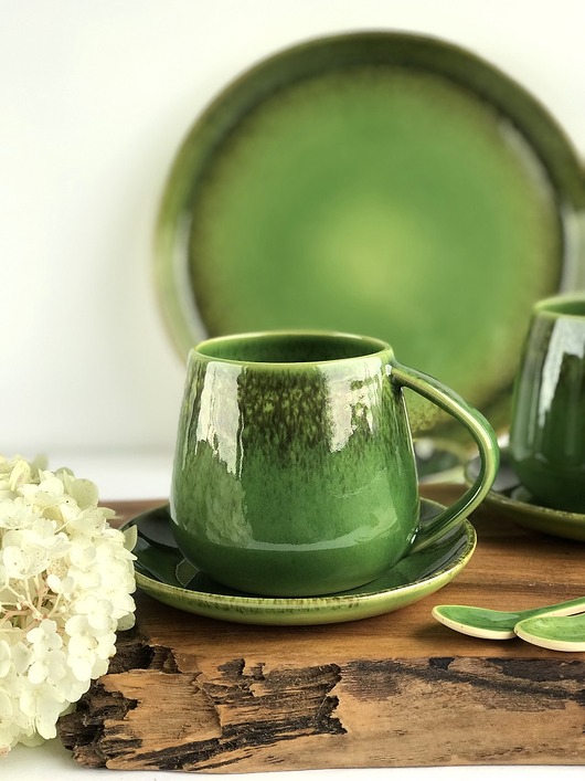 filiżanki Kubek / Filiżanka ze spodkiem beczułka  zielona 300 ml - Natura