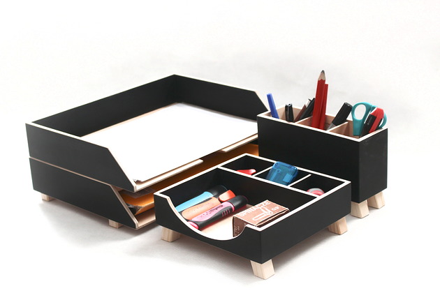 Organizer na biurko - 4 Przyborniki drewniane Clock Wood Studio
