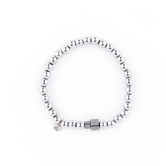 biżuteria męska Męska bransoletka - srebrny hematyt z kostką