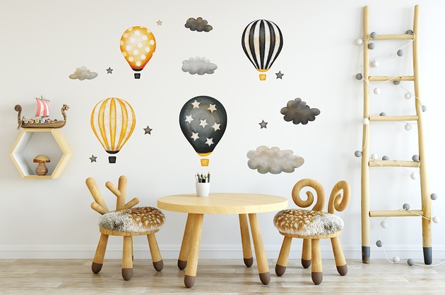 Naklejka ścienna dla dzieci balon balony chmury madras24