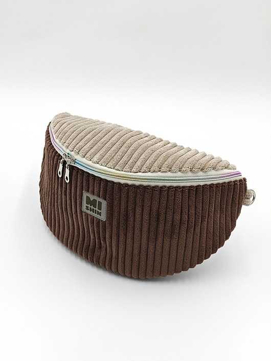 saszetka nerka Brązowo - beżowa nerka z grubego sztruksu