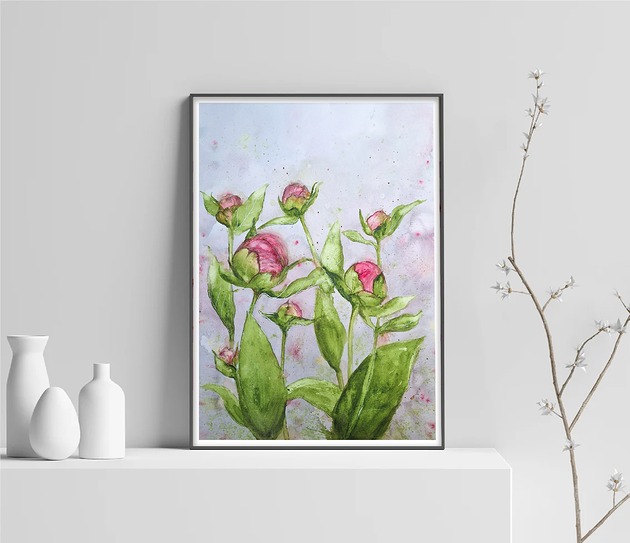 obrazy Oryginalna akwarela. Piwonie 30x40cm