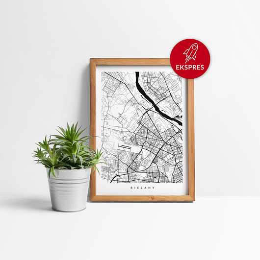 Plakat EKSPRES - Bielany - mapa dzielnicy PLAKATY GEOMETRYCZNE